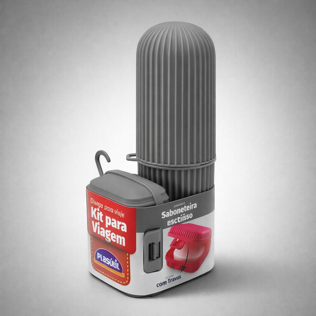 Kit Viagem Higiene 2 Peças Estojo Box Estriado Porta Escova de Dente Multiuso Saboneteira de Plástico com trava Plasútil