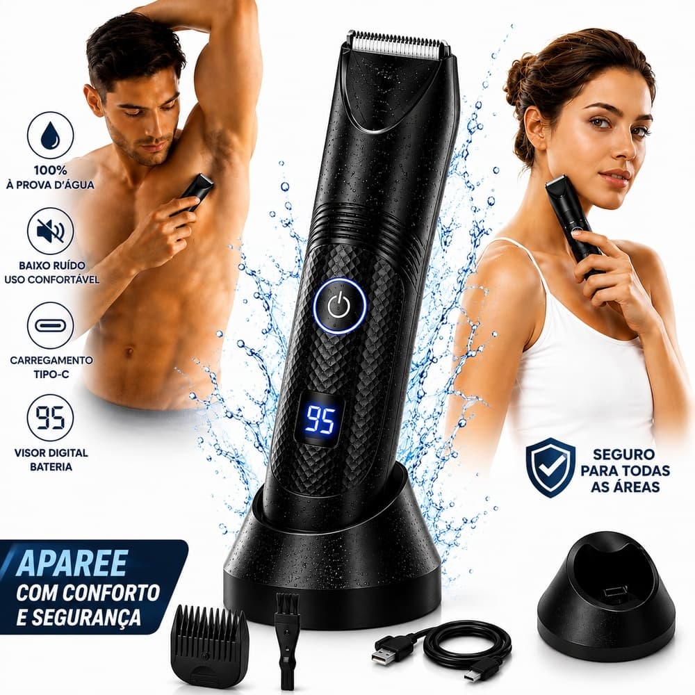 Depilador Intimo Unissex Barbeador Masculino Display Iluminação com Led Recarregável USB Corta Cabelo