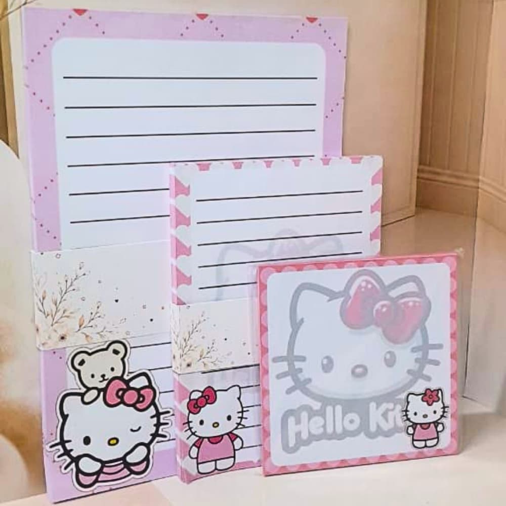 Kit Bloco de Notas Hello Kitty - bloco para anotações personalizados - kit P - M - G - sem autocolante