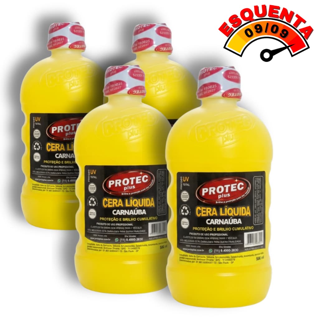 Cera de Carnauba Líquida - Kit 4 frascos de 500ml/cada - Tratamento, Brilho e Proteção Automotiva