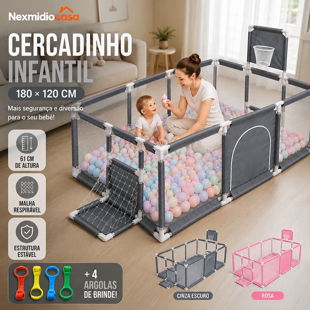 Cercadinho para bebê Grande cercado Infantil 180 x 120cm Chiqueirinho Berço Grande Menino Menina