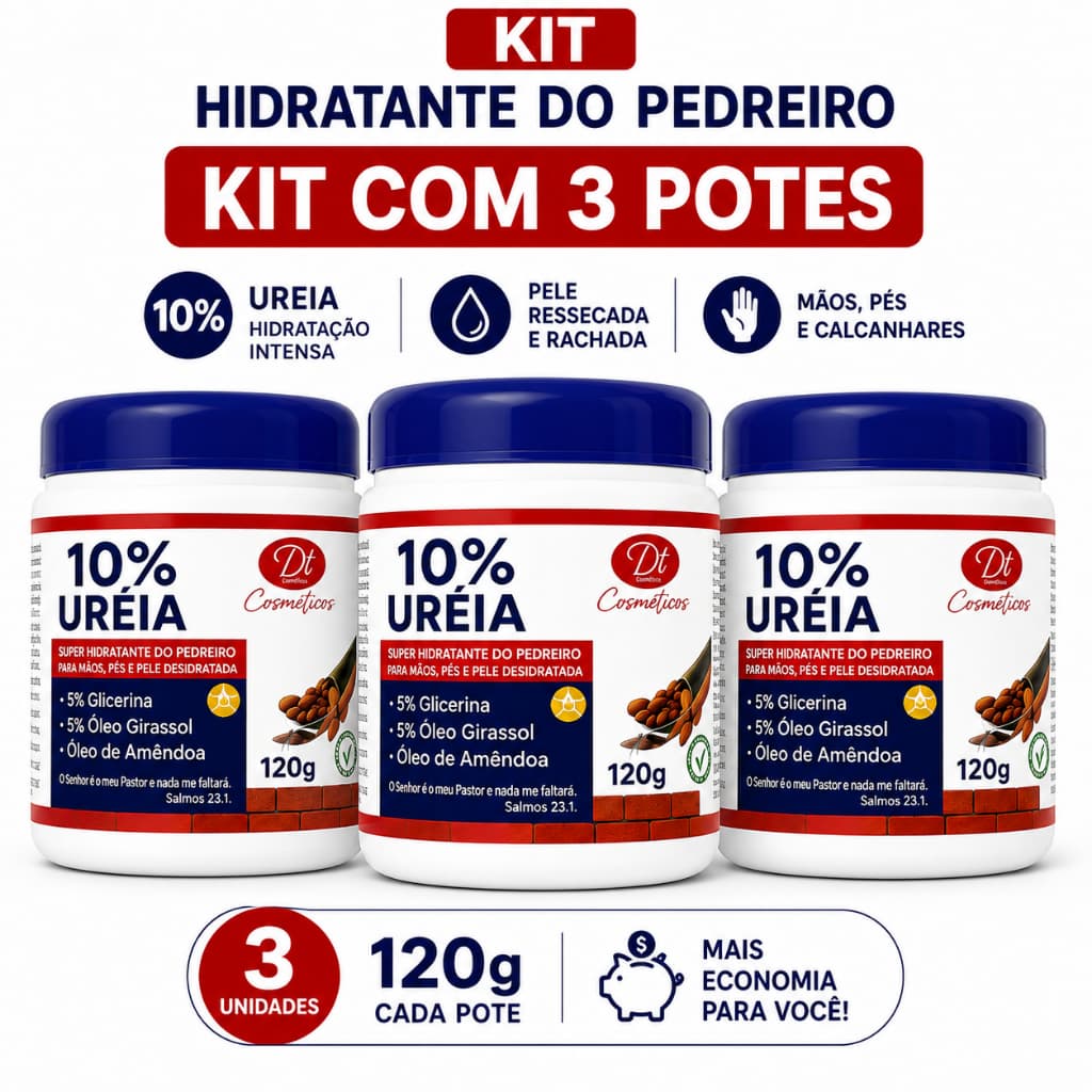 Kit 3 Hidratante do Pedreiro Ureia 10% 120g Pés Mãos Calcanhar Ressecado Asperos