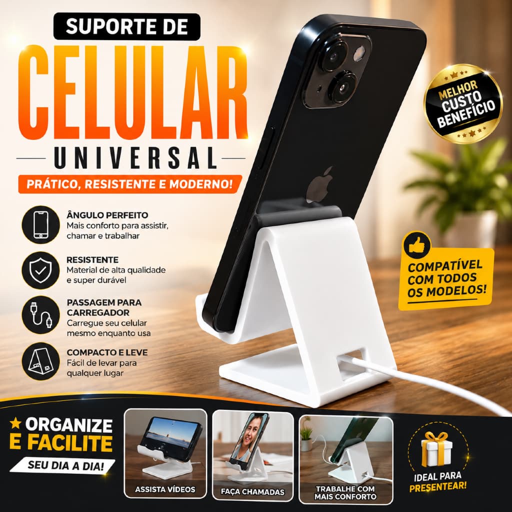 Suporte Celular Universal Mesa Dobrável Smartphone Apoio de Celular Porta Celular com Carregador