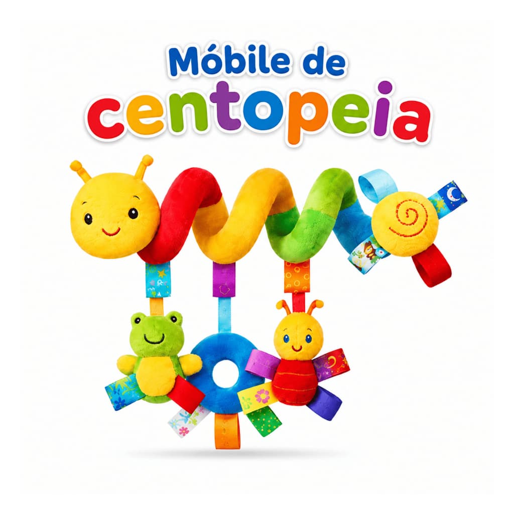 Móbile de Centopeia Espiral para Carrinho e Berço com Atividades Sensoriais