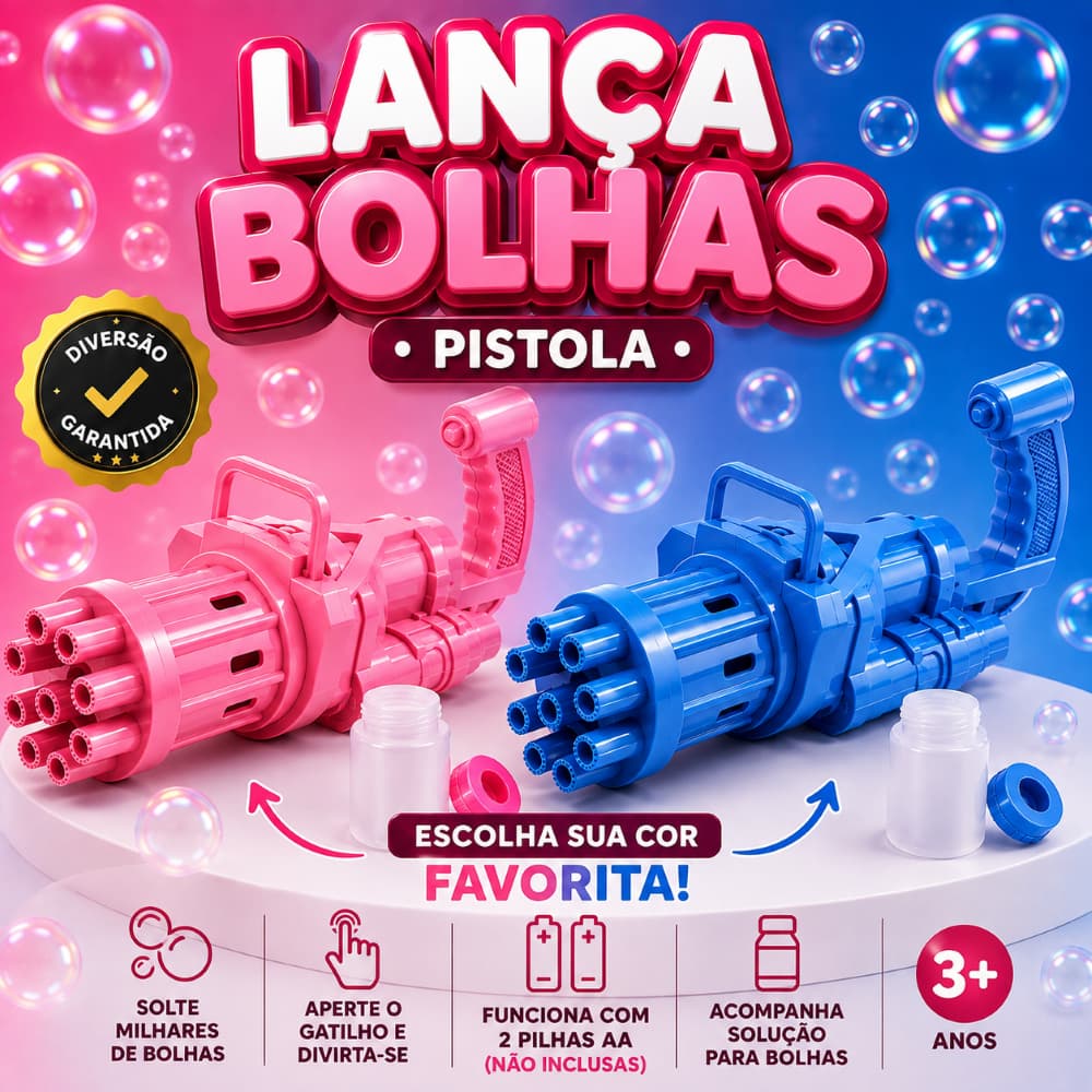Pistola Lança Bolhas de Sabão Automática Infantil Brinquedo Máquina de Bolhas Rosa ou Azul para Crianças +3 Anos