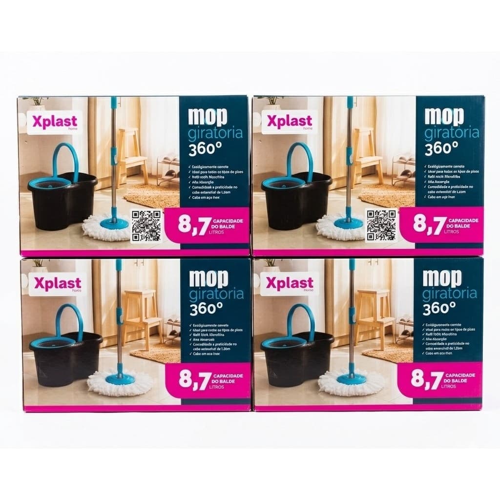 Mop Giratorio 360 Balde 8,7 Litros Esfregao Microfibra Xplast