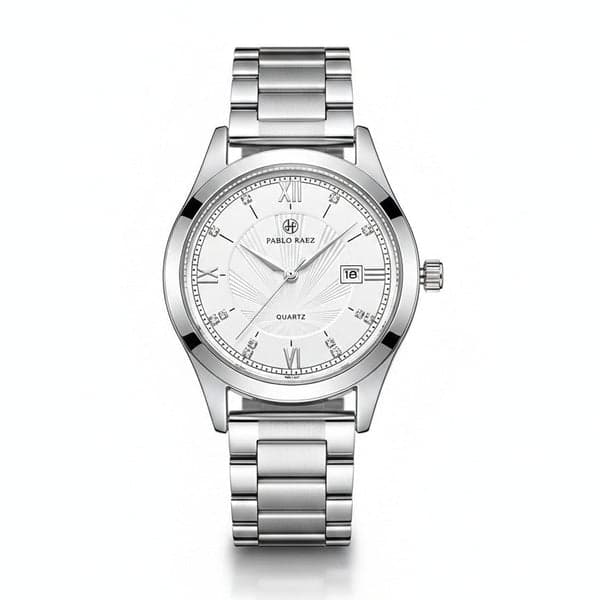 Relógio Masculino Prata Quartz Analógico Com Calendário E Pedras