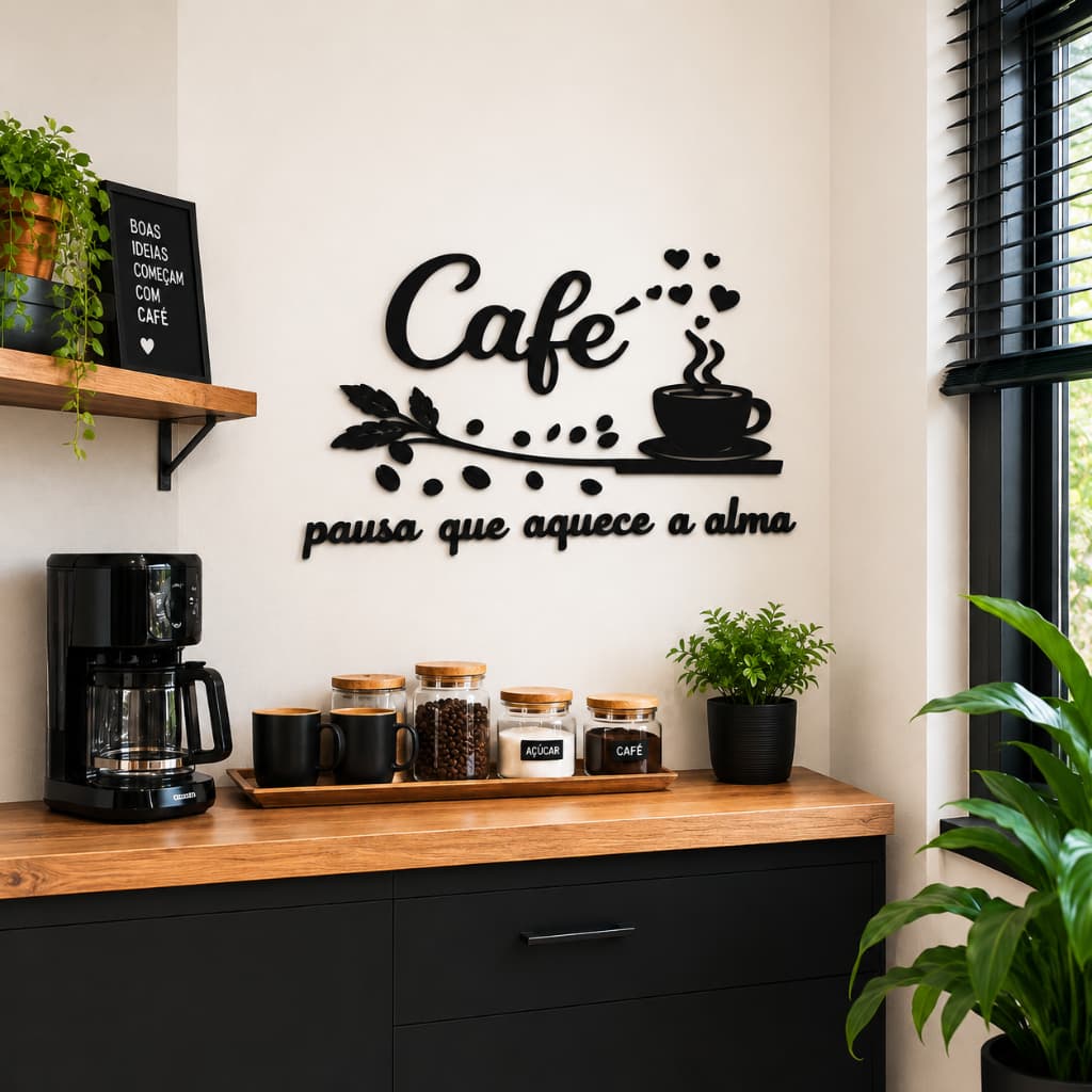 Placa Cantinho do Café MDF Decorativo Parede Cozinha Café  Frase Decorativa Moderna Corte a Laser