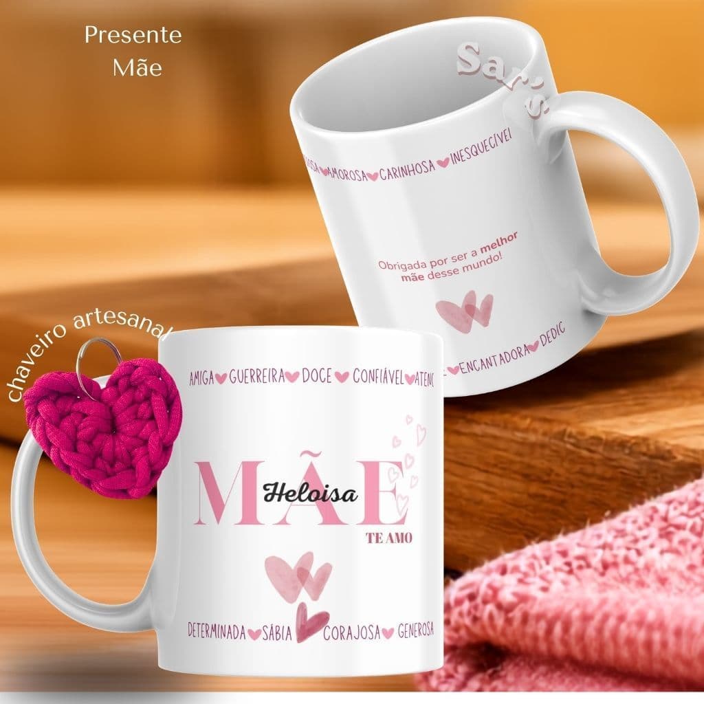 Caneca Personalizada 325ml / Mãe  + chaveiro coração + caixa para presente/Xícara Porcelana