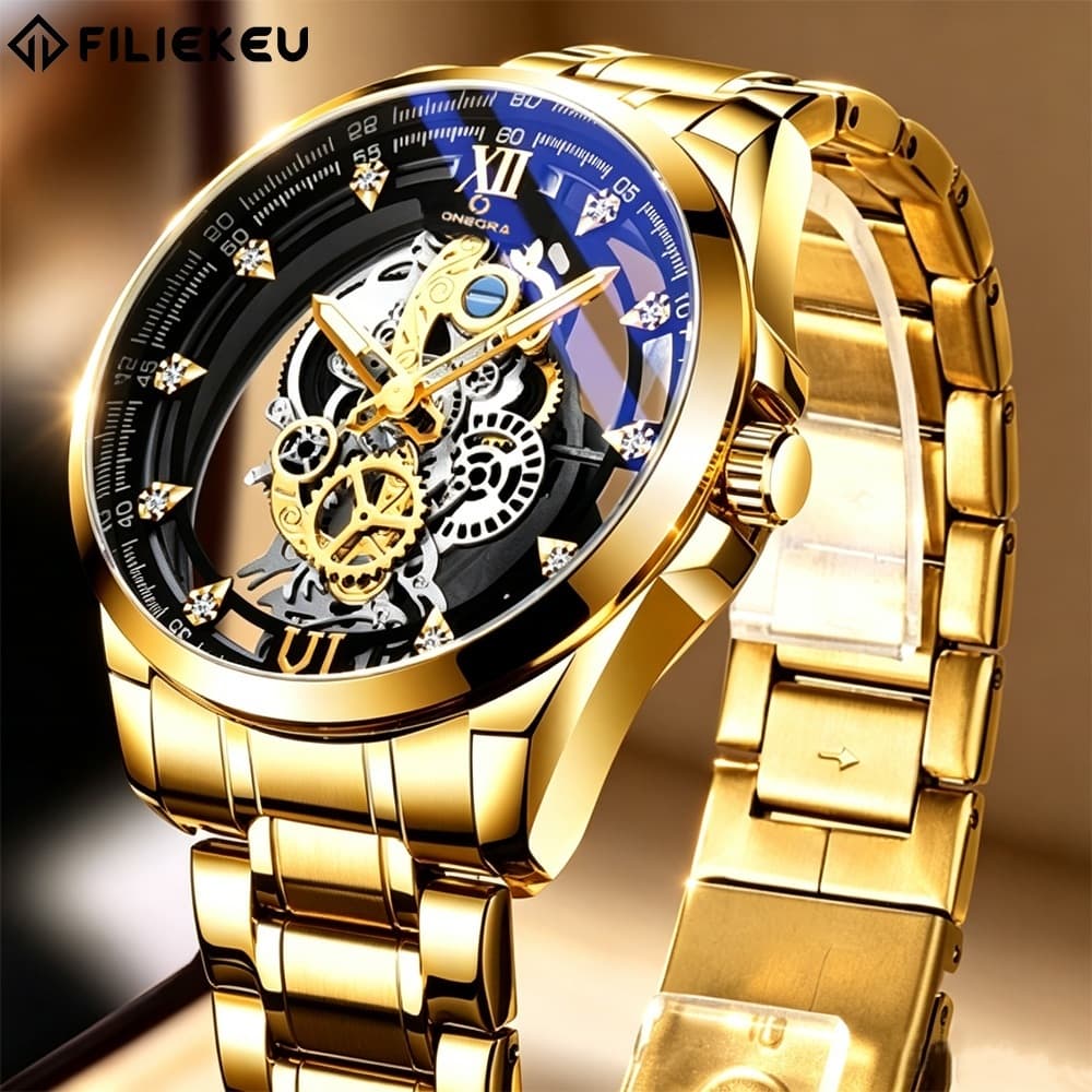 Relógio estilo skeleton resistente à água – Relógio de quartzo estiloso para homens executivo/moda
