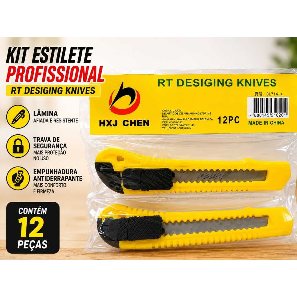 Estilete profissional, Cartela com 12 unidades, cores variadas