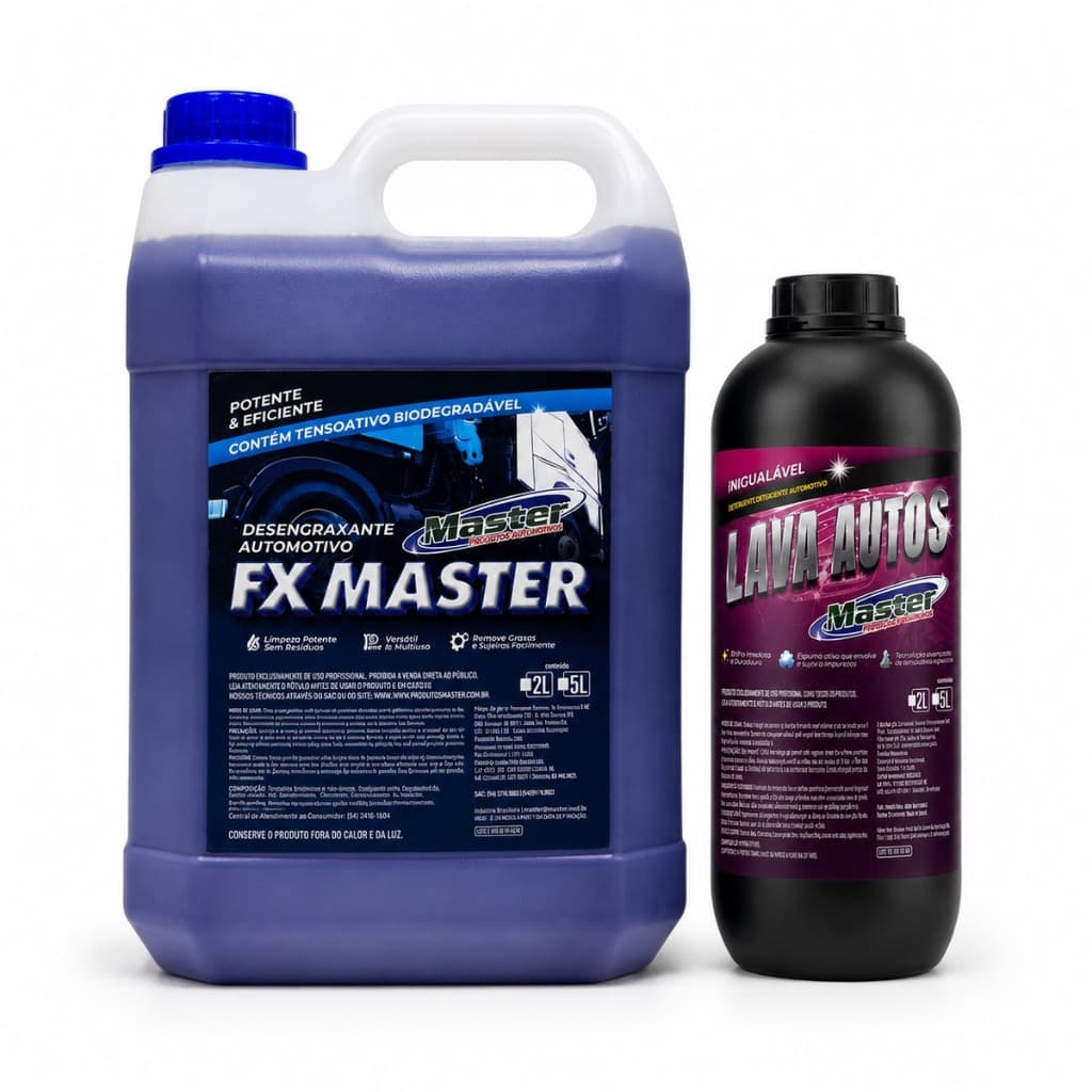 Kit Desengraxante FX Master Solupan Azul 5 Litros + Shampoo Lava Autos 1 Litro Lava Jato Motor