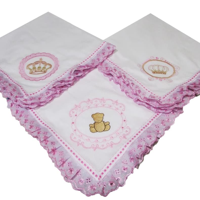 Kit 3 Manta De Lese Bordada Neutra Bebê Infantil Menino Menina