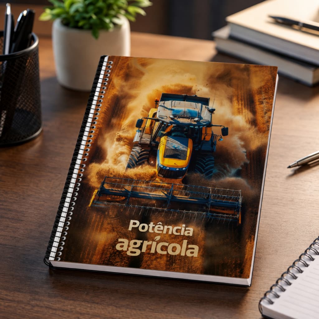 Caderno Universitário Potência Agrícola 160 Folhas Capa Dura Espiral 1 Matéria Pautado Escolar Agro