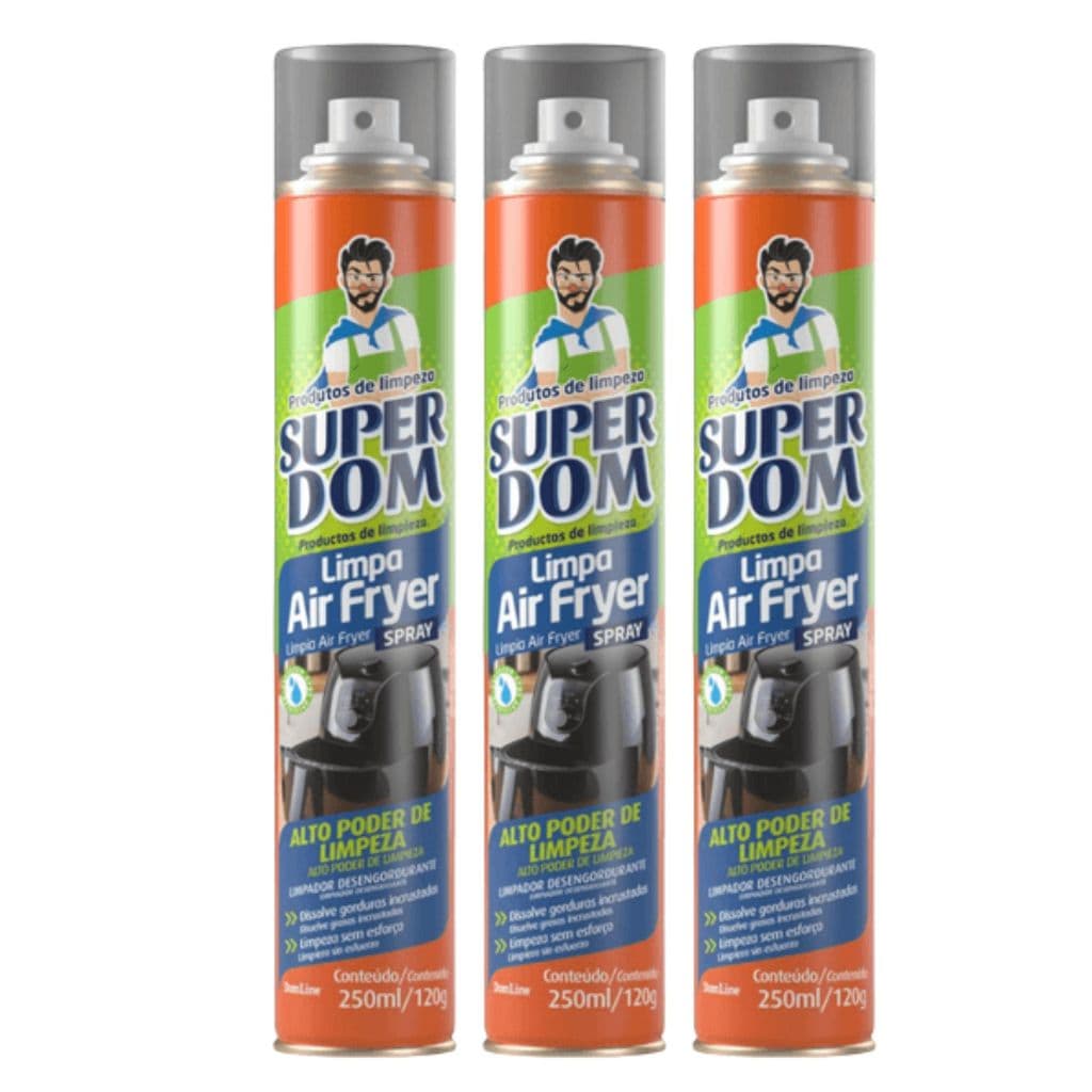 3 unidades Limpa Air Fryer Spray 250ml Super Dom Desengordurante Potente Limpeza Sem Esforço