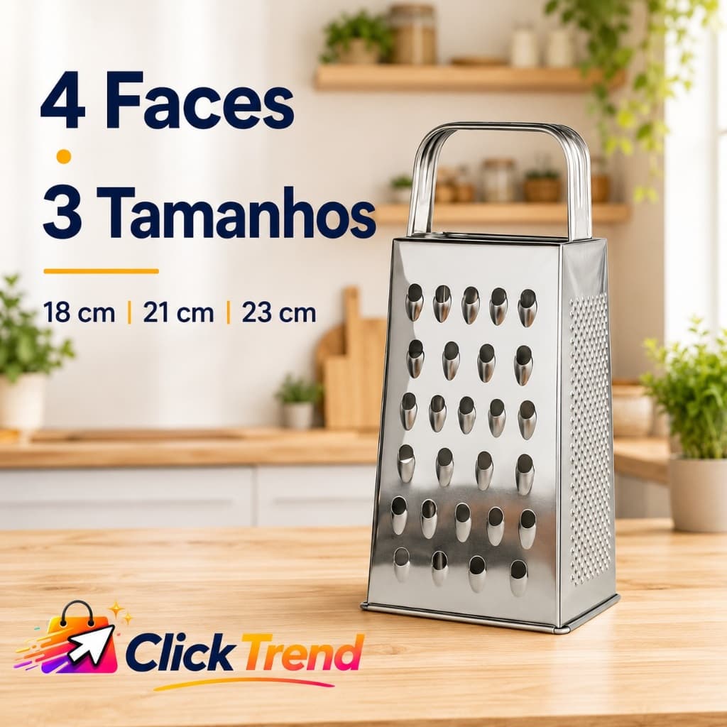 Ralador 4 Faces em Aço Inox para Queijo Legumes e Alimentos 18 21 23 cm
