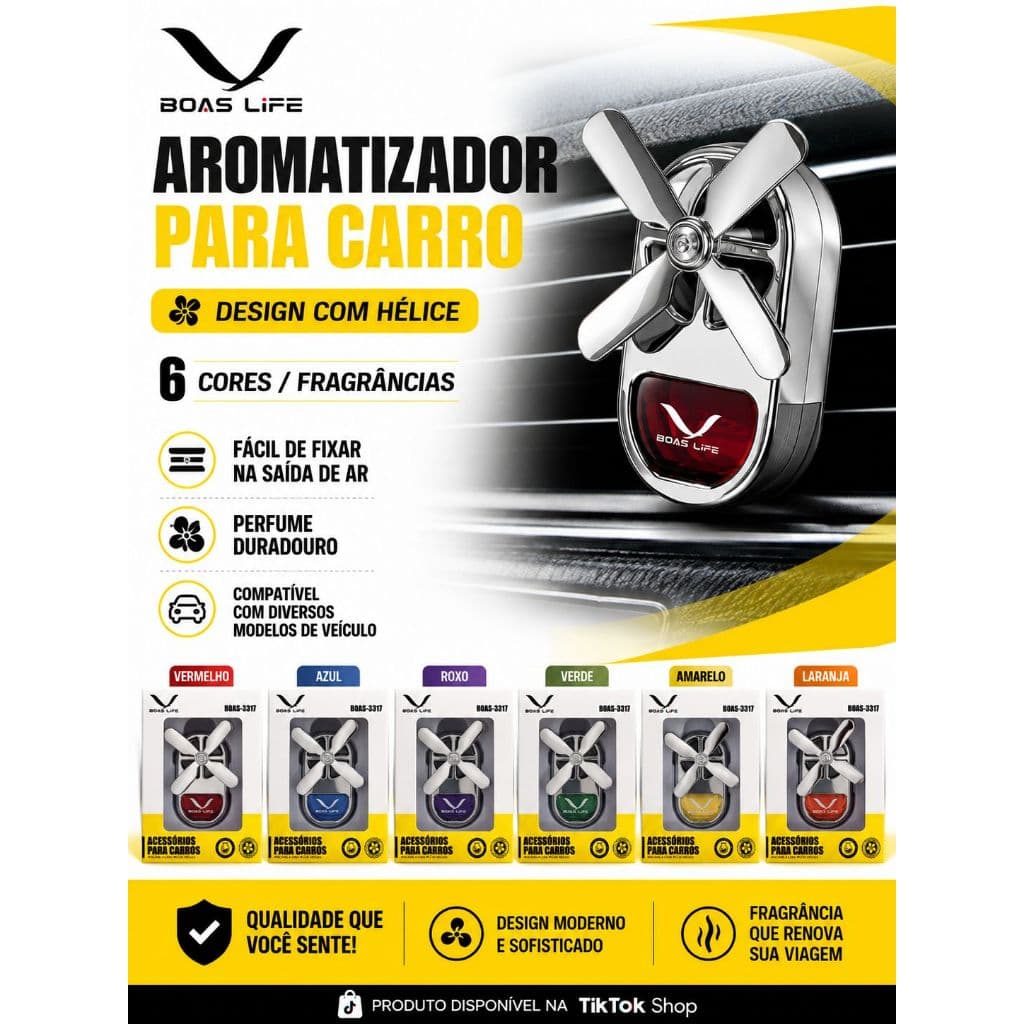 Aromatizador de Carro para Saída de Ar com Hélice BOAS LIFE | Perfume Automotivo | Cor Aleatória | Econômico e Custo-Ben
