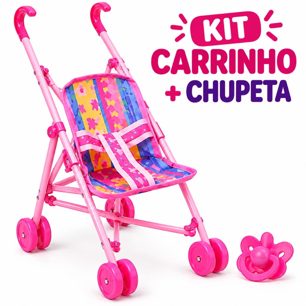 Carrinho de Boneca Infantil Carrinho De Bebe Com Chupeta e Bonecas Reborn