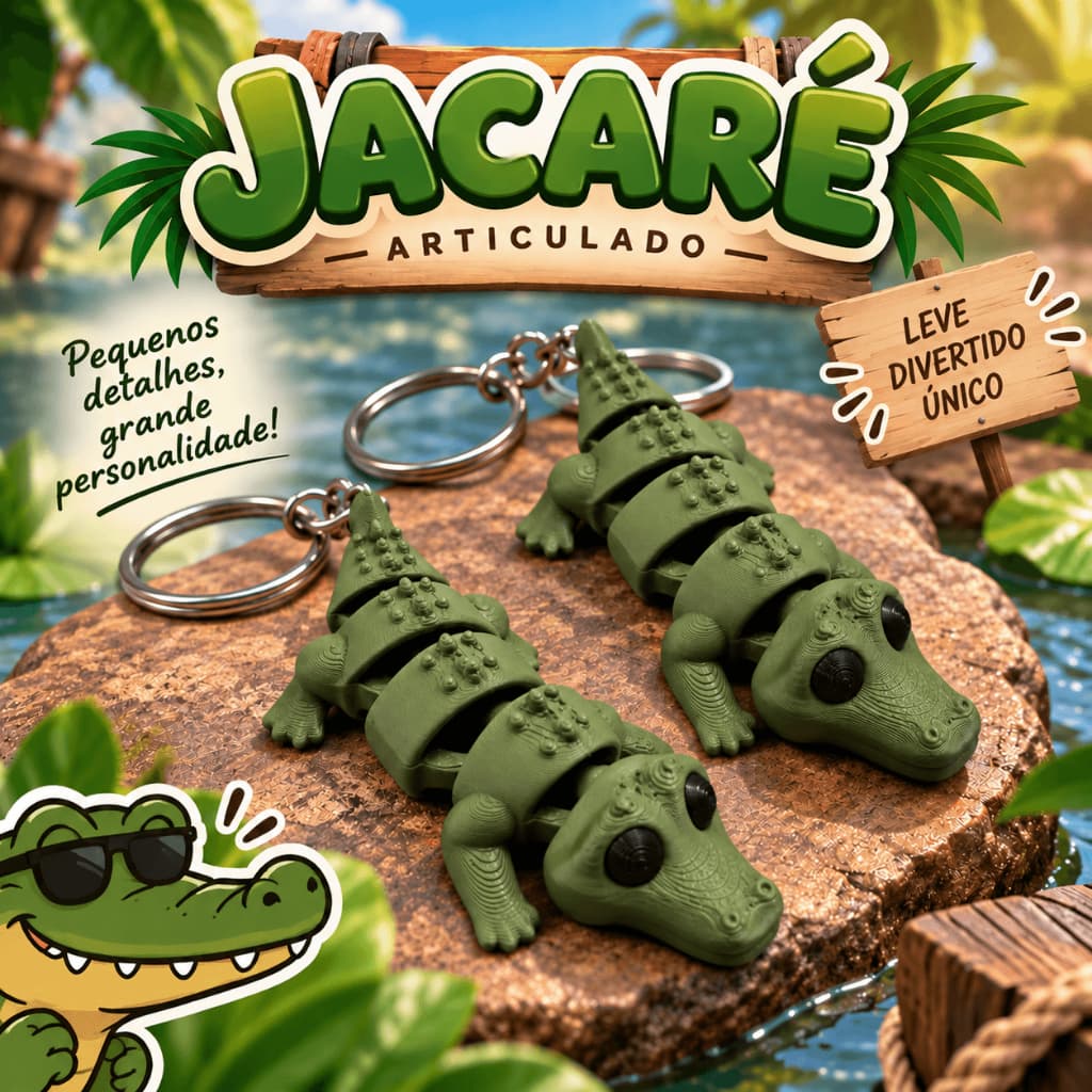 Chaveiro Jacaré Articulado Flexível Réptil Presente Criativo