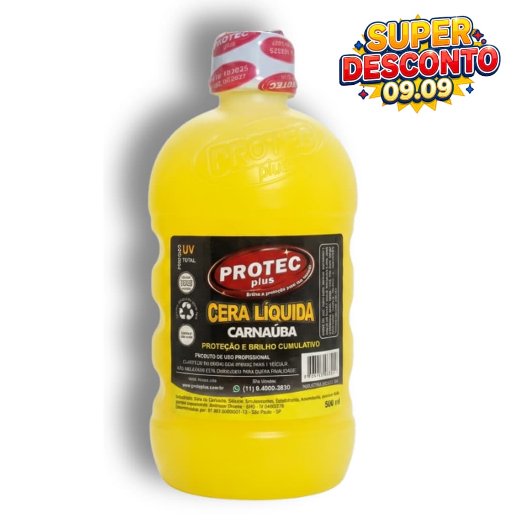 Cera de Carnaúba Líquida Automotiva Protec Plus 500ml - Brilho e Proteção
