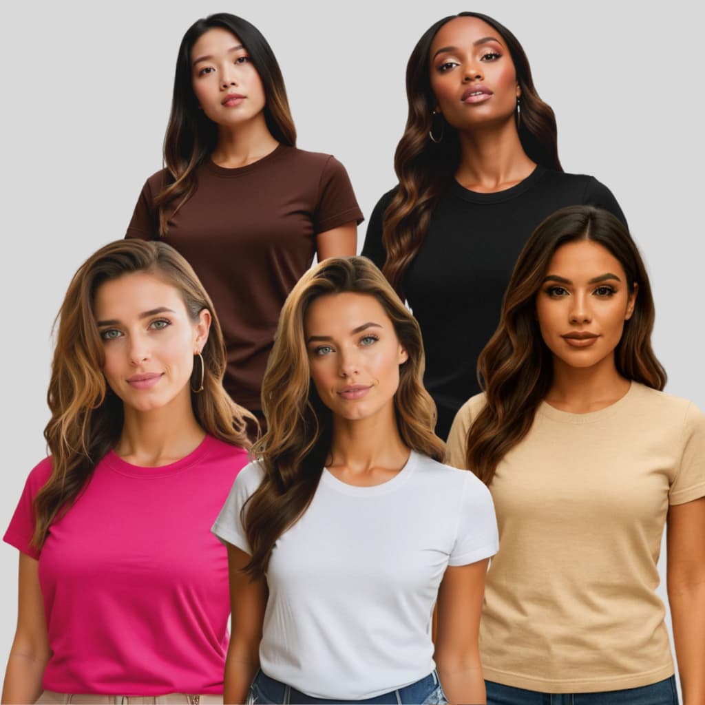 KIT 5 Camisetas Feminina Lisa Baby Look T-shirt Básica Blusinha 100% Algodão Para o Dia A Dia