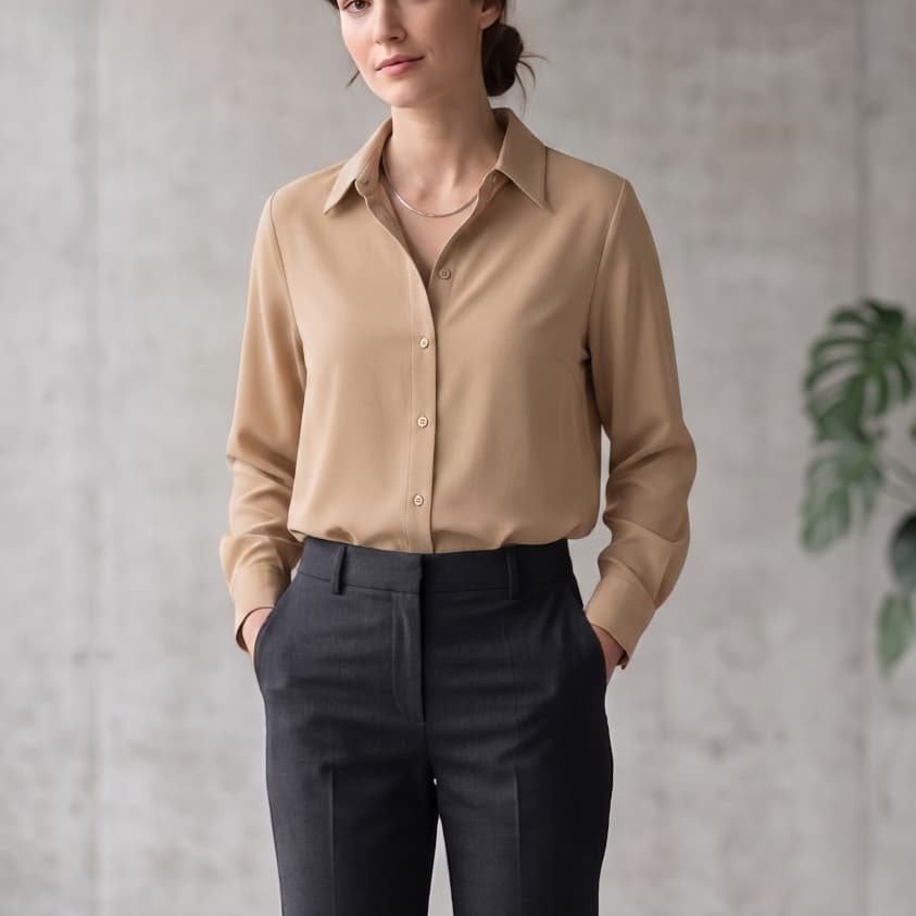Camisa Social Feminina Manga Longa Lisa Alfaiataria Botões Gola Clássica Casual Trabalho Elegante