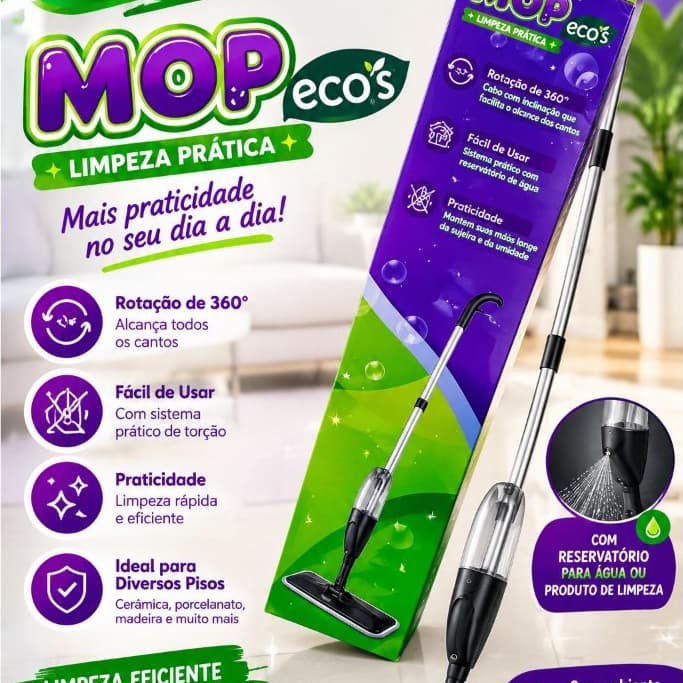 Mop Spray preto com Reservatório 128x40cm Rodo Vassoura para Limpeza de Pisos