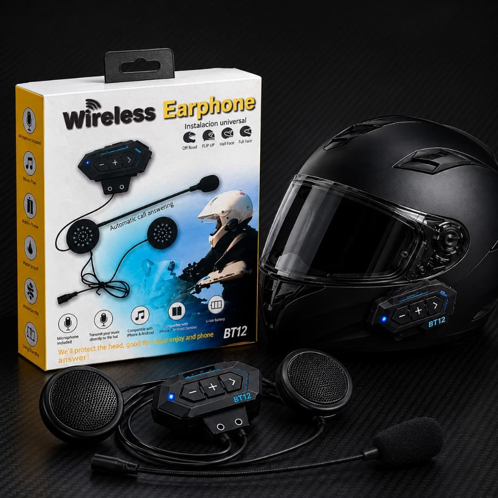 Intercomunicador Bluetooth BT-12 Moto Capacete Fone Microfone Música Chamadas