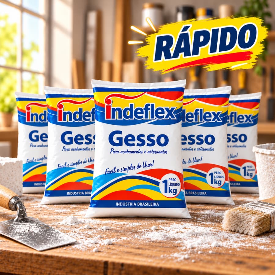 Kit 5 Gesso em Pó Branco 1kg Rápido Indeflex Saco Para Acabamentos Artesanatos e Reparos Resistente