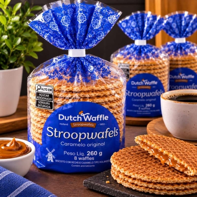 Kit 3 Pacotes Stroopwafels Dutch Waffle Caramelo Original 260g Biscoito Waffle Holandes Recheado