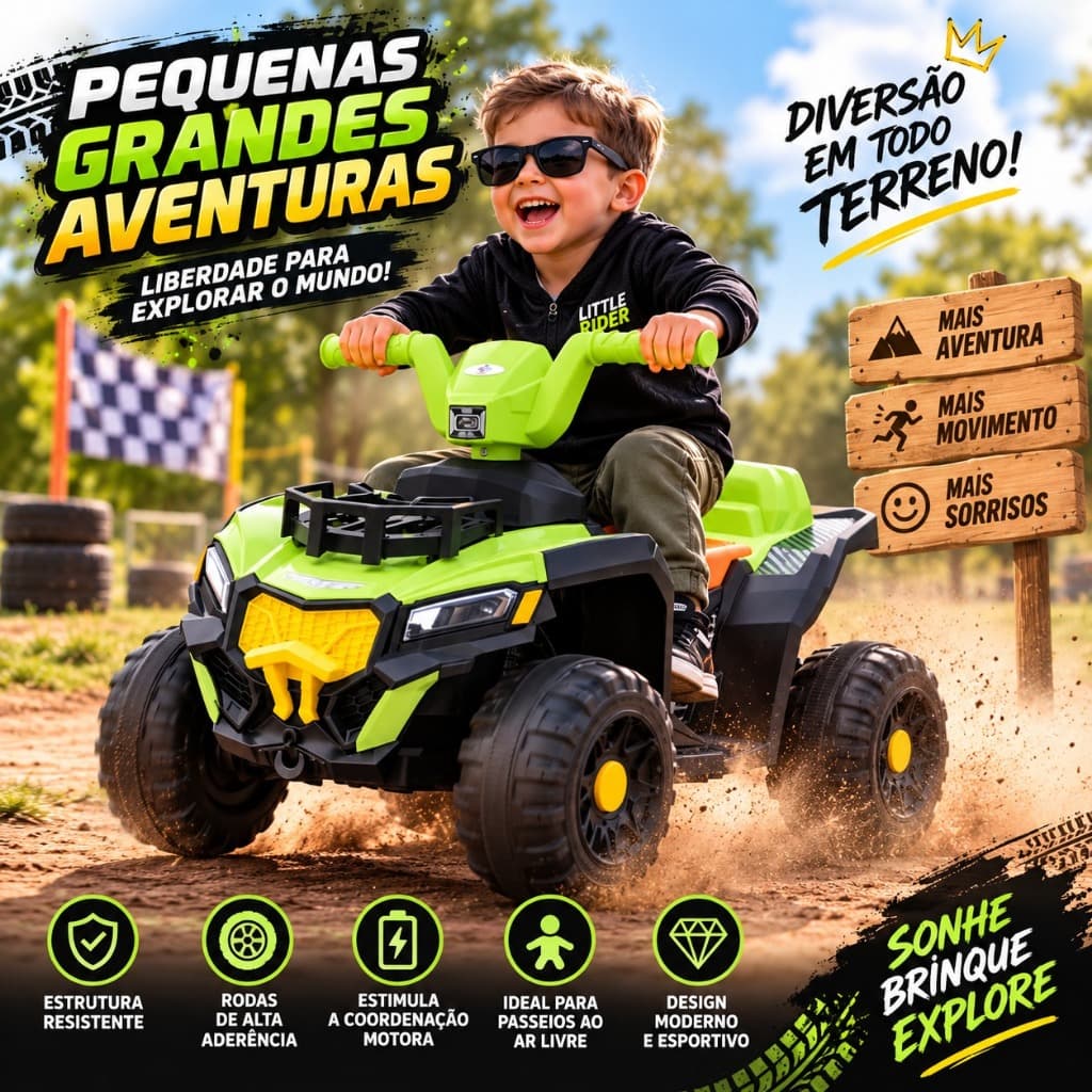 Quadriciclo Infantil Elétrico Verde Brinquedo Seguro Diversão Crianças