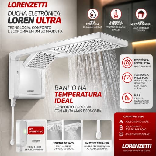 Chuveiro Lorenzetti Acqua Ultra Duo Flex 6800W 220V Branco Ducha Elétrica com Chuveiro e Ducha