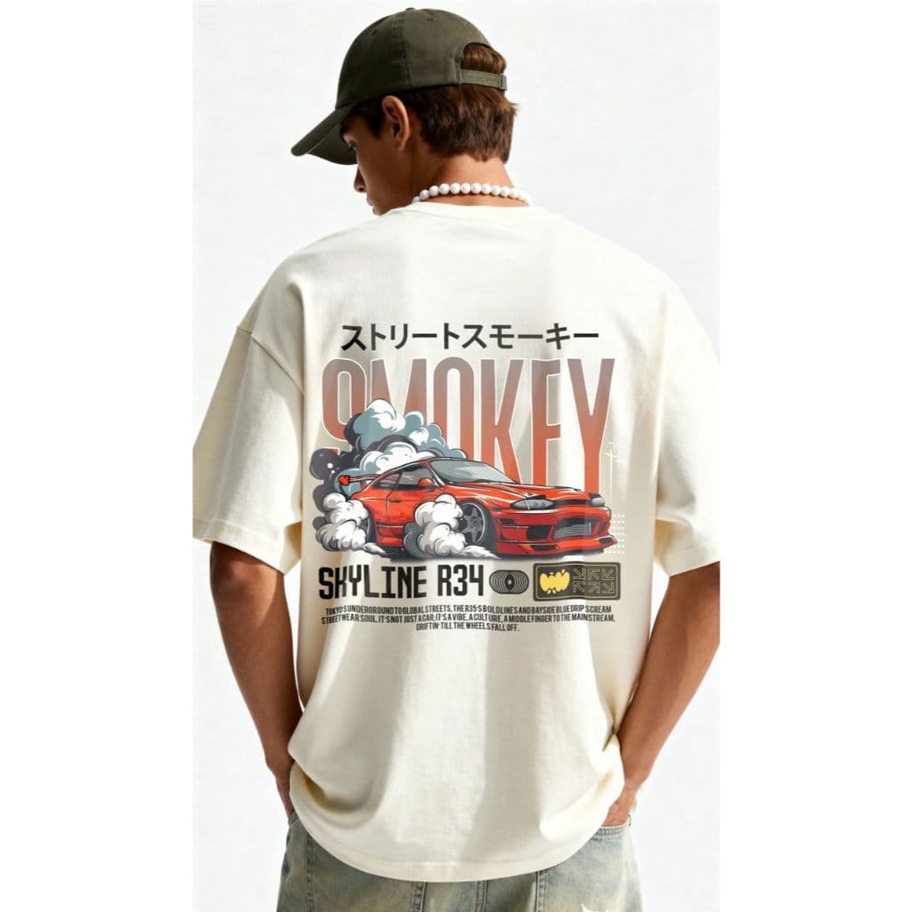 Camiseta Oversized Streetwear Smoky Carro Unissex 100% Algodão Premium