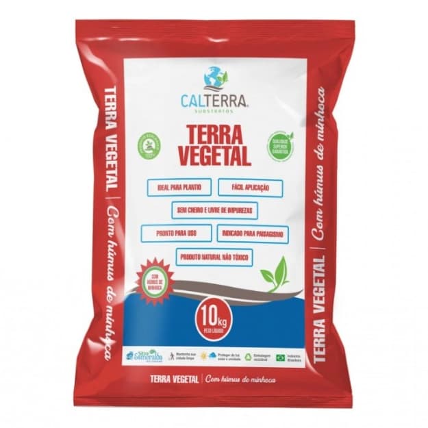 10kg Terra Vegetal Adubada com Humus de Minhoca Substrato Calterra Premium