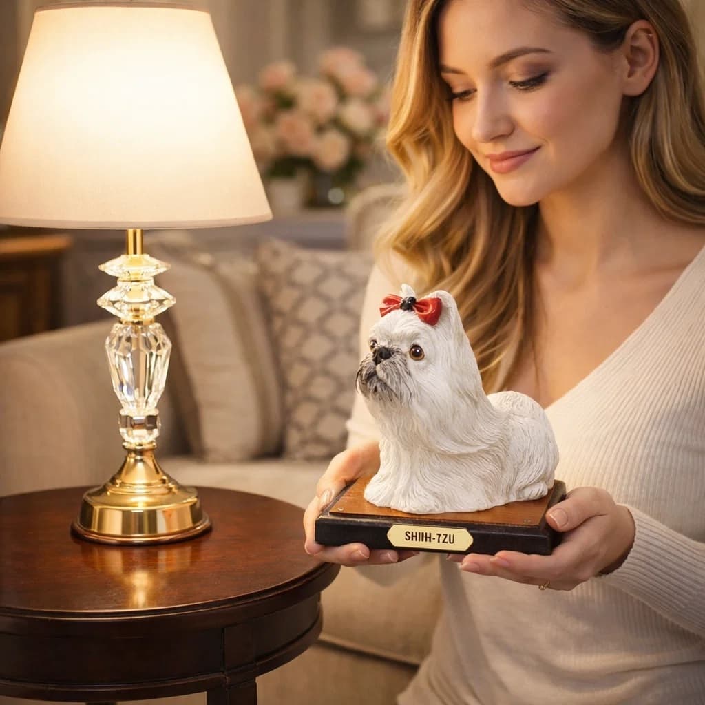 Escultura Decorativa Cachorrinho Shih Tzu Branco Escultura Decorativa Cachorrinho Shih Tzu Branco