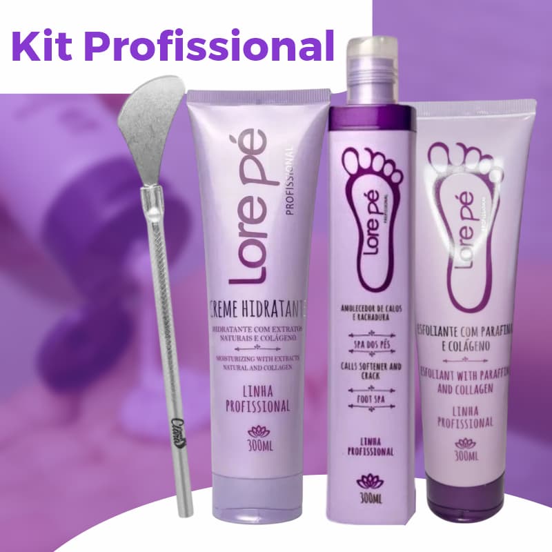 Kit Lore Pé Profissional 3 Produtos Espatula 222 Amolecedor Calos Hidratante Esfoliante 300ml