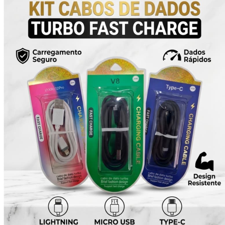 Cabo USB Turbo Tipo C/IOS/V8 25W 1 metro para Celular -- Promoção Envio Imediato