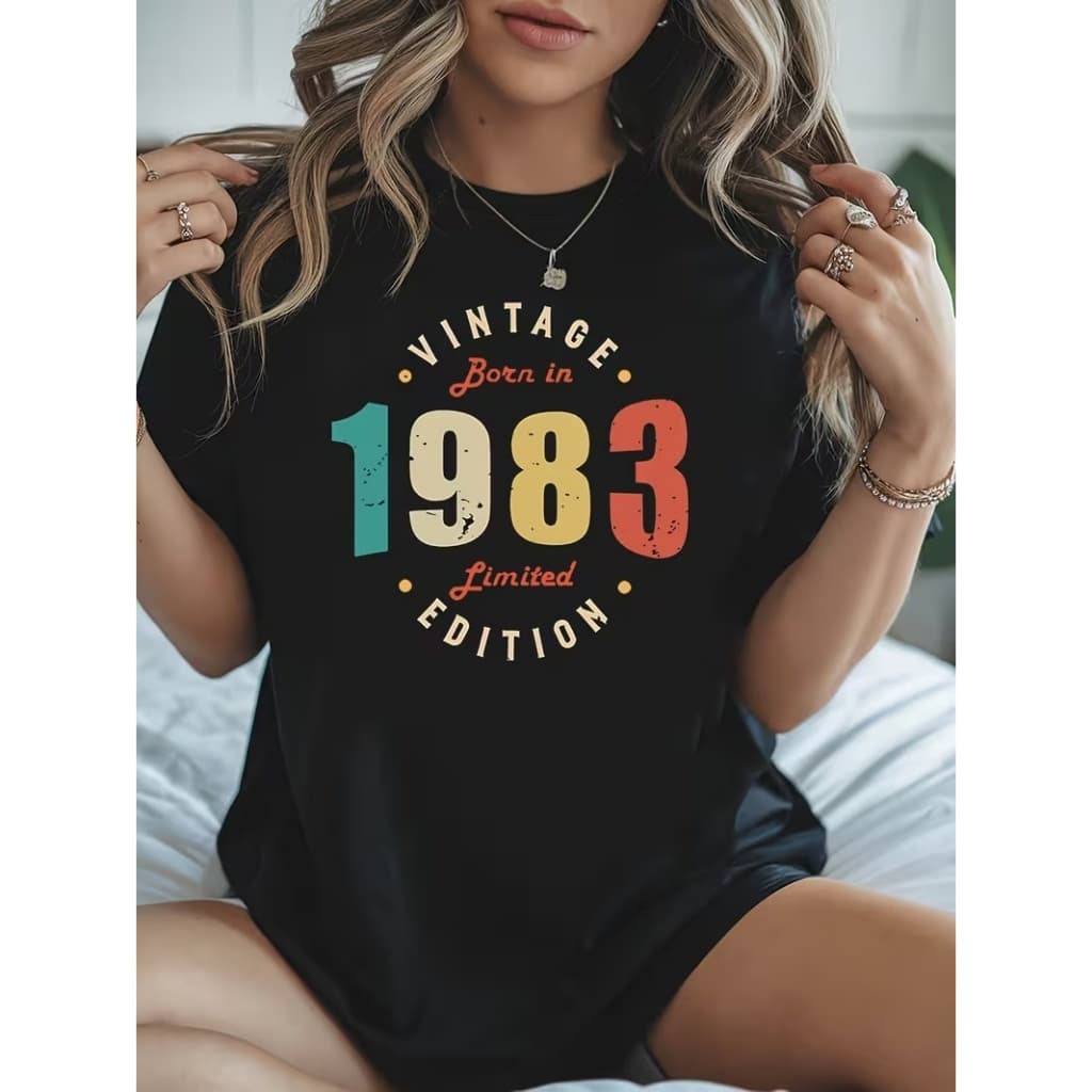 Camisa Feminina Vintage 1983 Camiseta premium Estilo Retrô