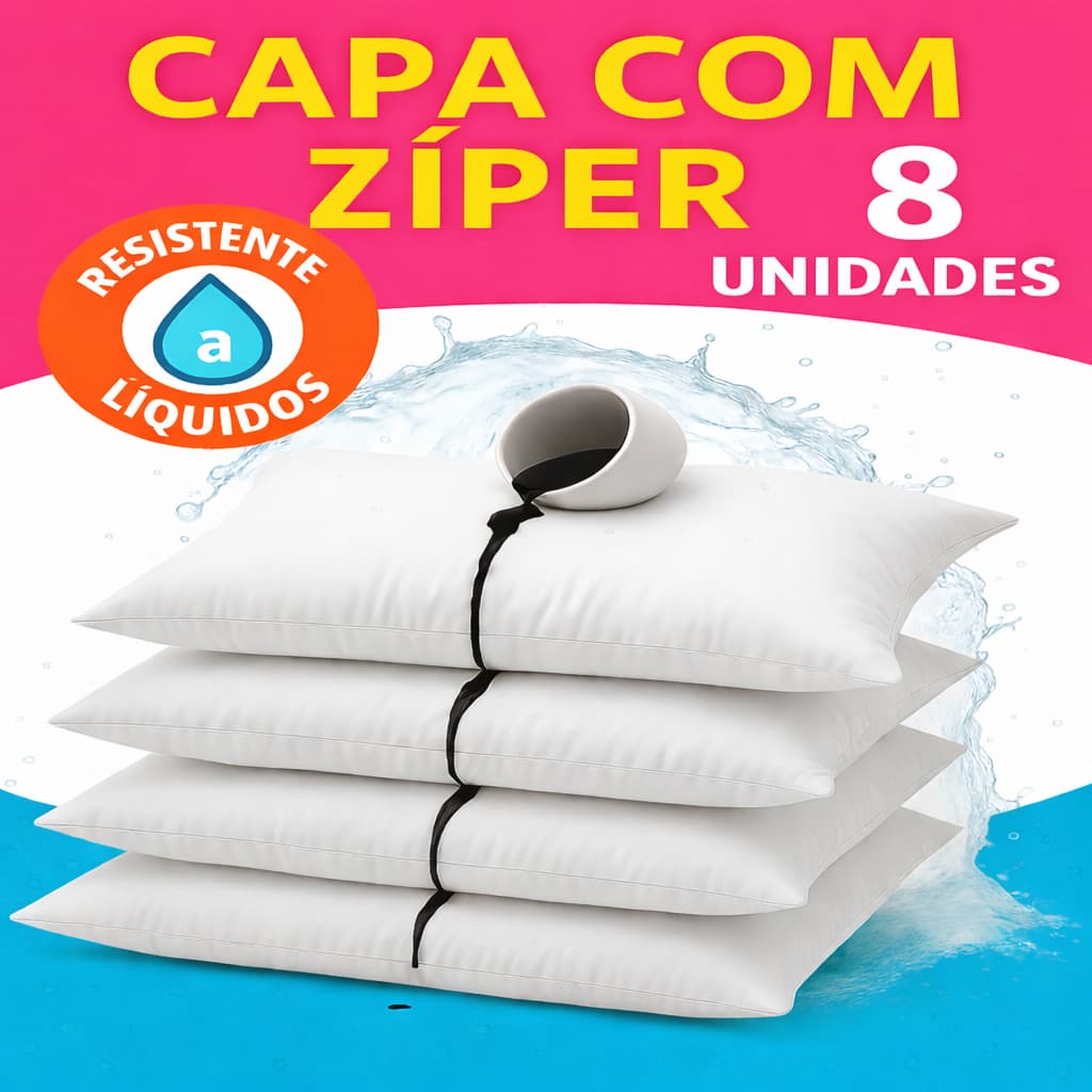 Kit 8 Capa  Protetora de Travesseiro com Zíper Antiácaro Antiodor Cor Branca com Zíper  70cm x 50cm