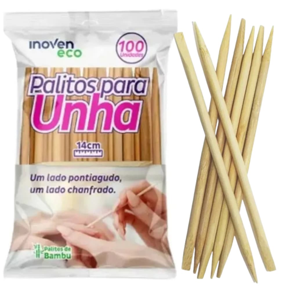 Pacote 100x Palito Cutila Unha Bambu Chanfrado Para Manicure Pedicure Inoven Uso Profissional