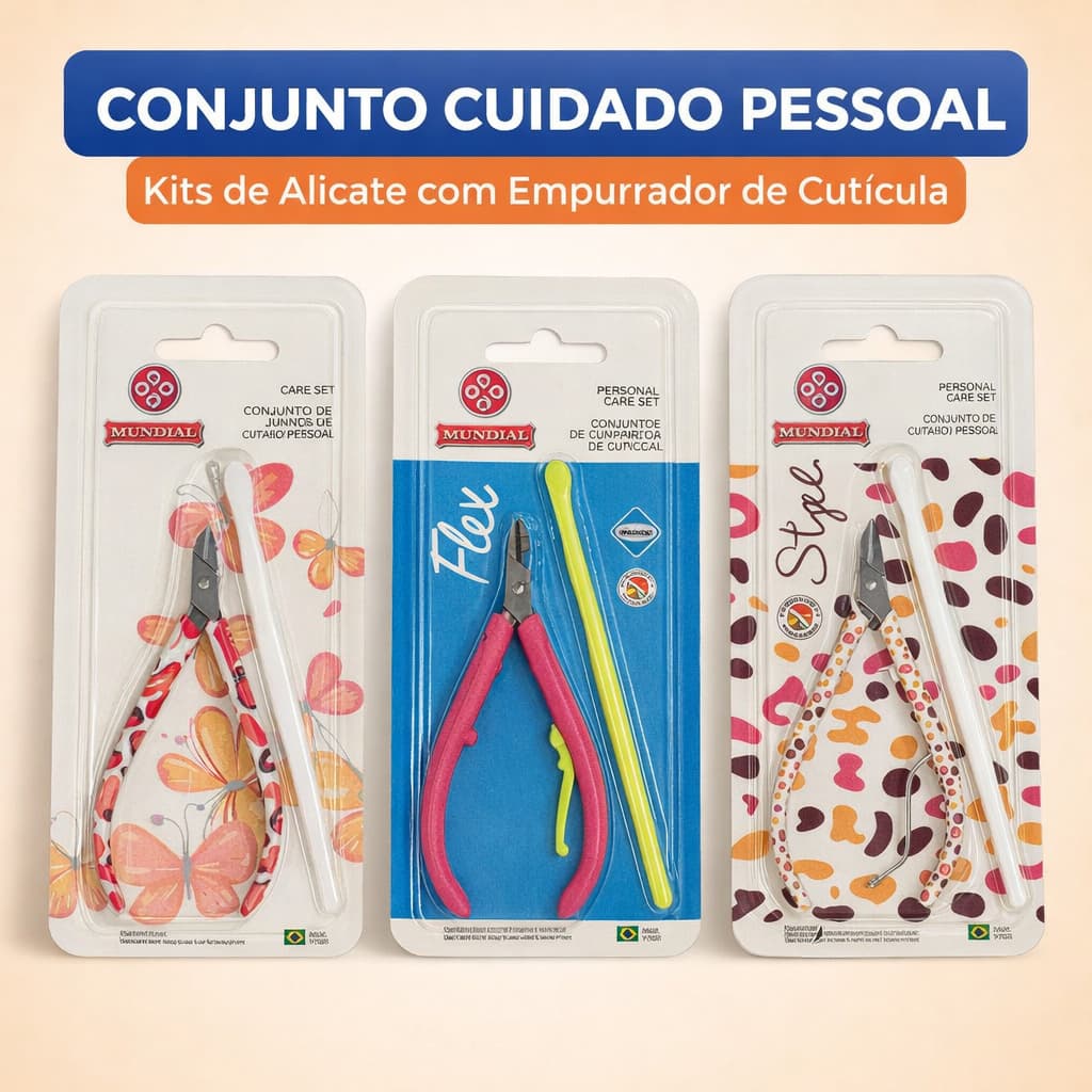 Kit Alicate De Unha Mundial e Empurrador De Cutícula