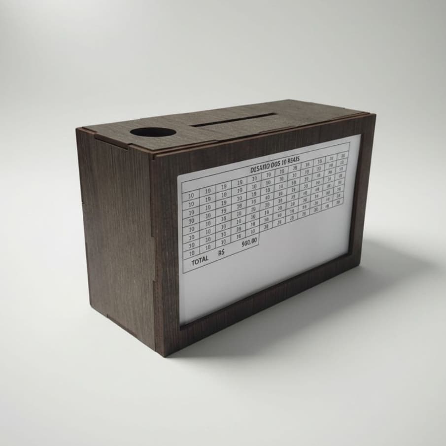 Caixa Cofre Desafio Woodbox Cofrinho Caixa de Dinheiro Poupança Cofre de Moedas Reutilizável