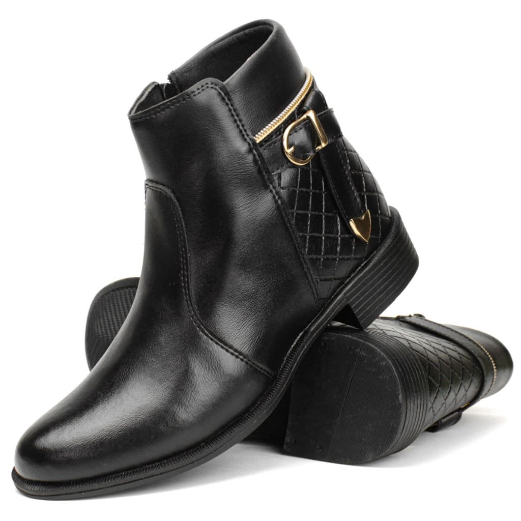 Bota Feminina Cano Curto Com Zíper Lateral Confortável Casual Sintético
