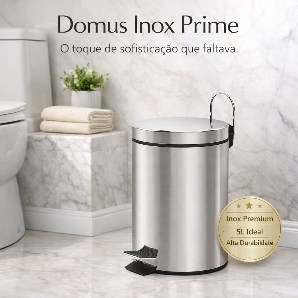 Lixeira Inox 5L com Pedal e Cesto Interno – Compacta para Banheiro Cozinha Escritório