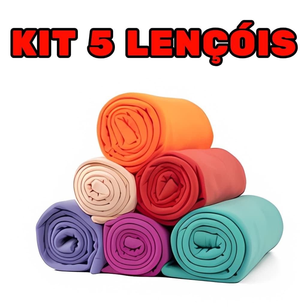Kit 5 Lençol em Malha 100% algodão - Com elástico - Solteiro Casal Queen