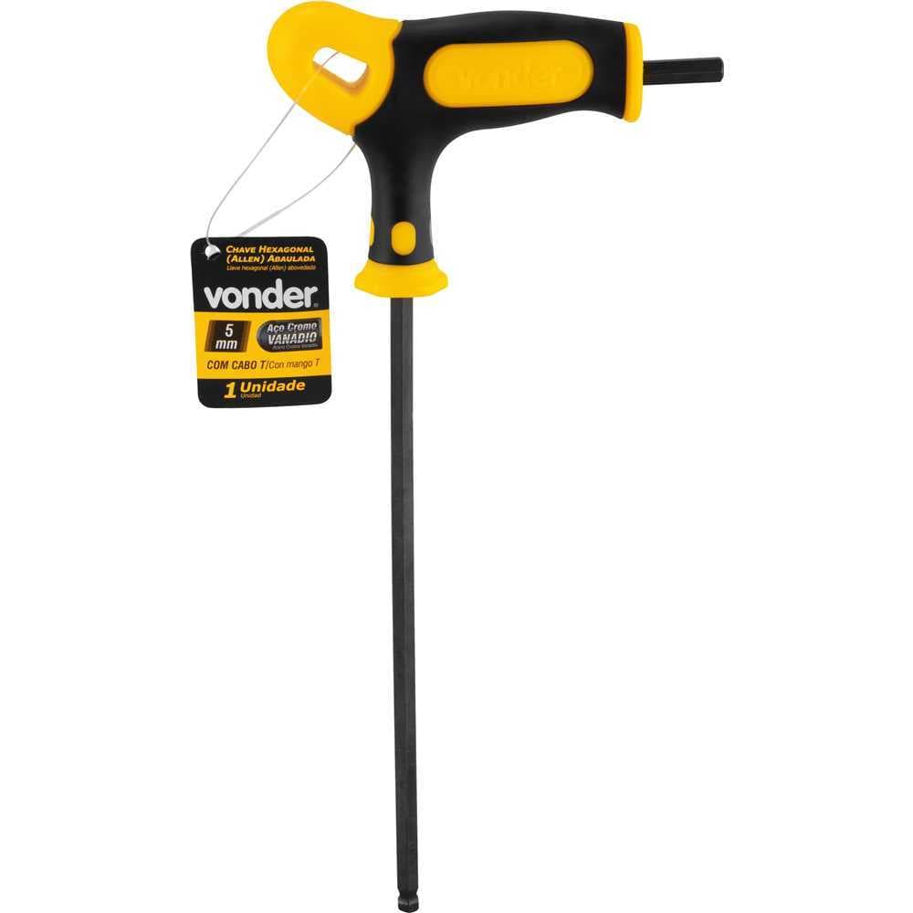 Chave hexagonal allen abaulada longa de 5,0 mm com cabo T - Vonder