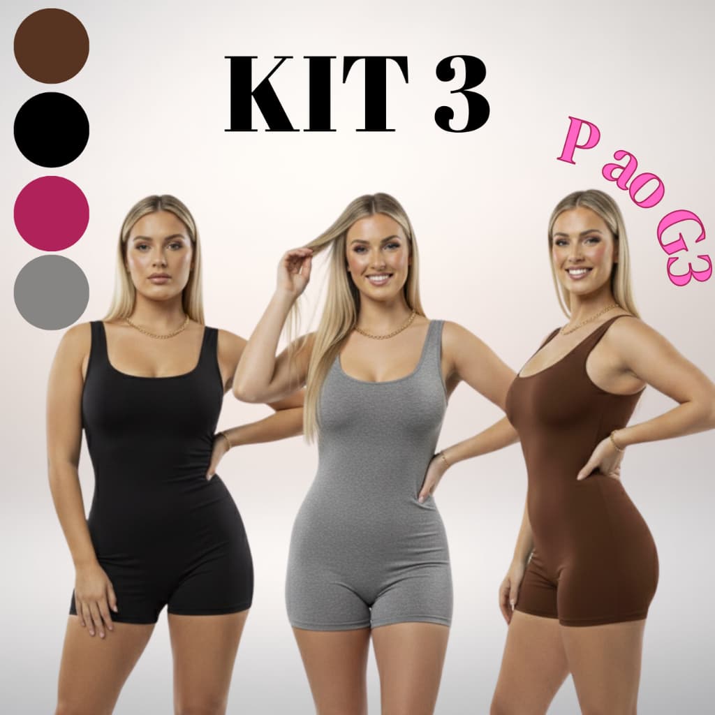 Kit Macaquinho Feminino Fitness Suplex Slim Academia Treino Atividade Física Casual Plus Gestante