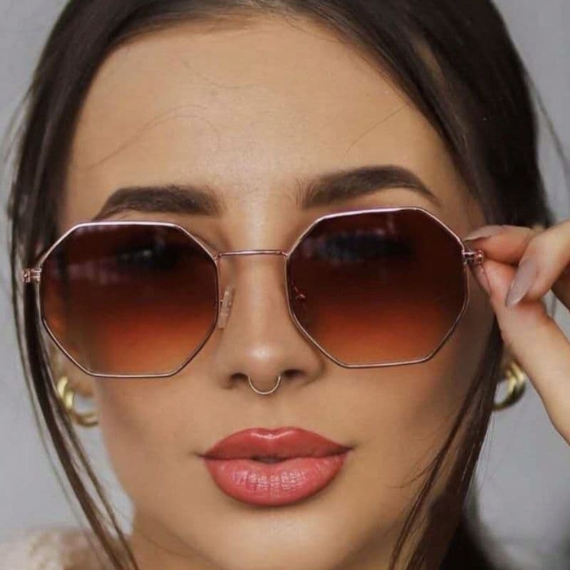OCULOS DE SOLFEMININO METAL HEXAGONAL LENTE UV400