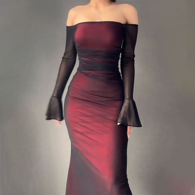 Vestido Longo Feminino Com Mangas Flare De Tule Elegante casual