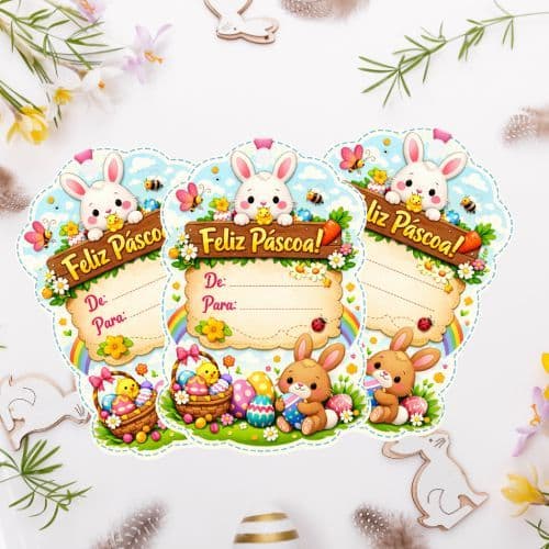 Tag de Páscoa Feliz Páscoa - Tag para Embalagens de Páscoa - Decoração de Páscoa
